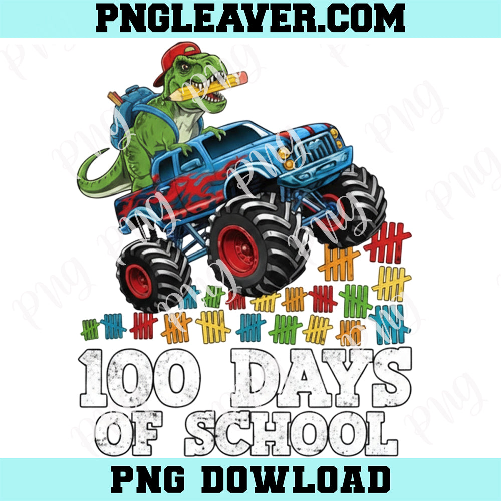 Monster Truck Dinosaur School Png, 100 Days of School Monster Truck Dino 100th Day School Boys Png