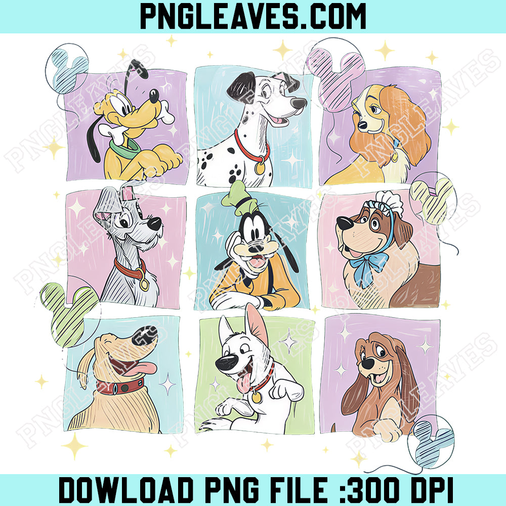 Retro Disney Dogs Characters Sketch PNG, Vintage Life is Better With Dogs Disney PNG, Disney Dog Mom PNG