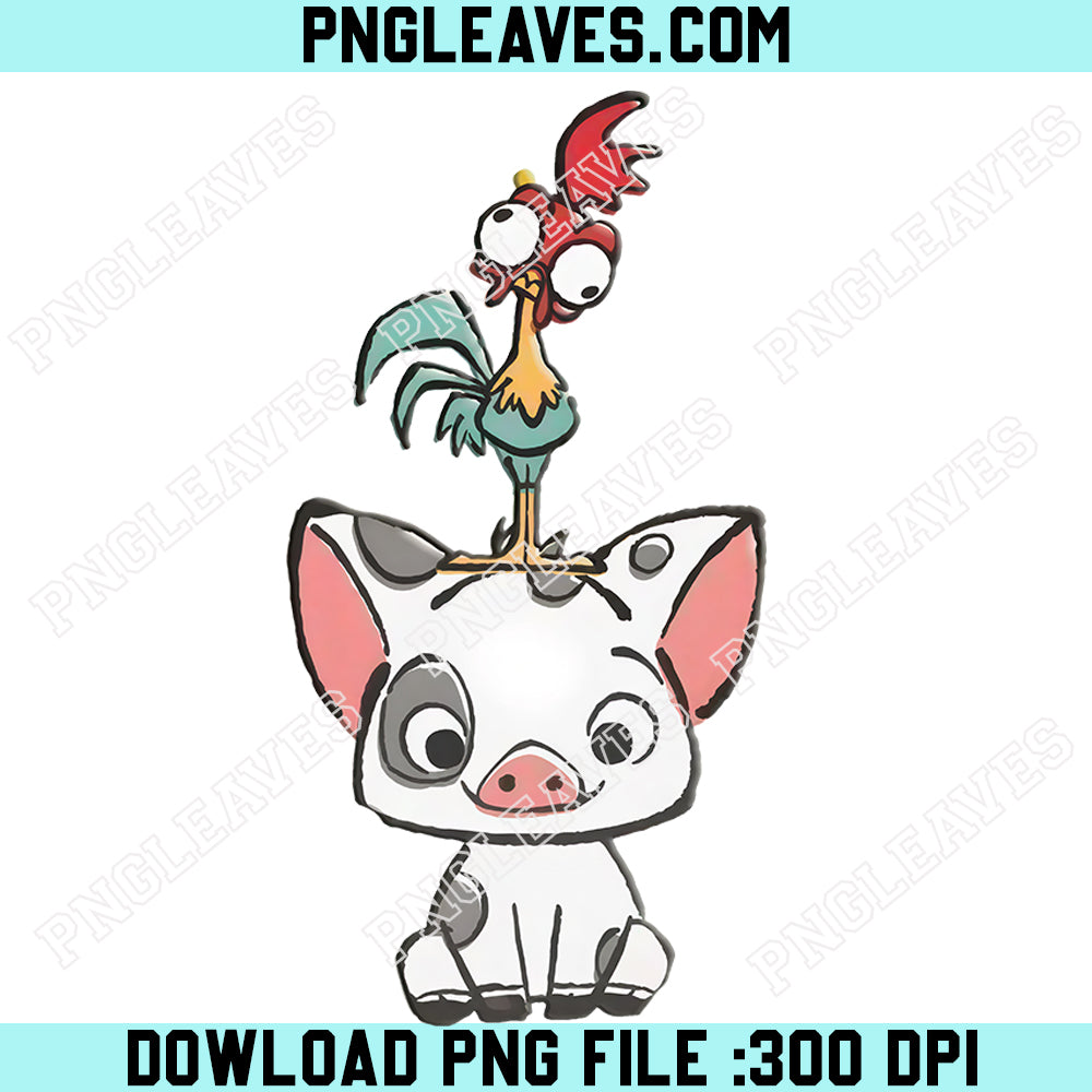 Disney Moana Hei Hei Cute Png, Retro 70s Pua And Hei Hei Floral Png, Disneyland Trip Png