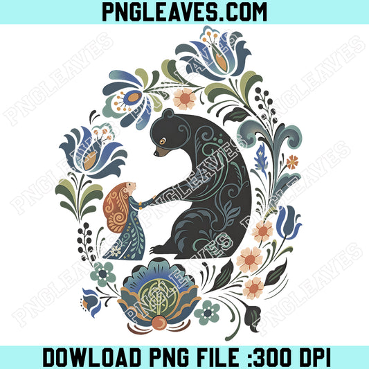 Retro Pixar Brave Floral Png, Disney Merida Princess And Elinor Queen Bear Png