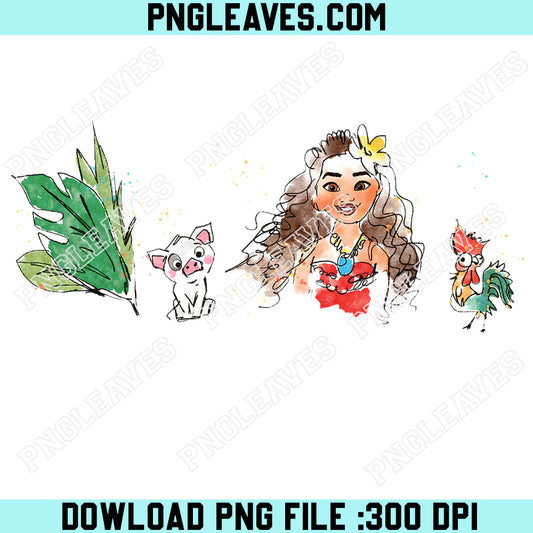 Watercolor Disney Moana Princess Png, I Am Moana Png, Pua Pig and Hei Hei Tee Png