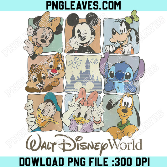 Walt Disneyworld Vitage Face Png, Vintage Disneyworld Png, Mickey and Friends Vacation Png