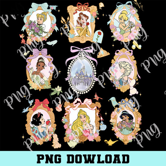 Disney Princess Floral Coquette Bow Png, Disneyland Flower Princess Png, Belle Aurora Moana Cinderella Png