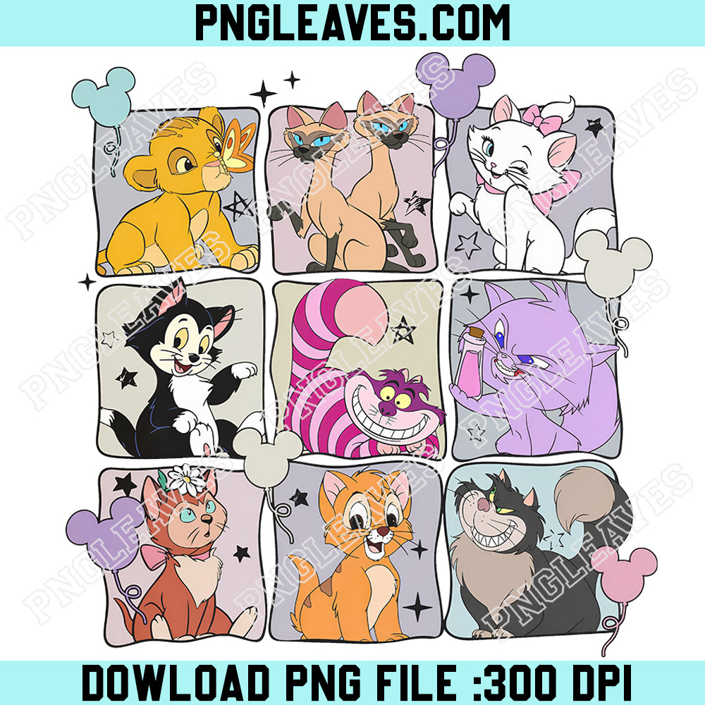 Disney Cats Mickey Balloons Vitage PNG, Cheshire Lucifer Yzma Cat PNG, The Aristocats Shirt, Disney Cat Lovers PNG