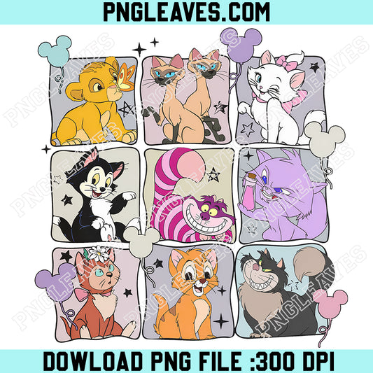Disney Cats Mickey Balloons Vitage PNG, Cheshire Lucifer Yzma Cat PNG, The Aristocats Shirt, Disney Cat Lovers PNG