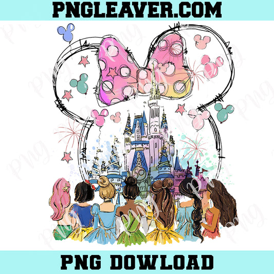 Retro Disney Princess Watercolor Magic Castle Png, Disney Trip Png, Disneyworld Princess Girls Gift Png