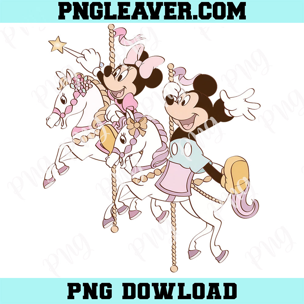 Cute Mickey Minnie Carousel Png, Watercolor Unicorn Disney Png, Disney Magical Png