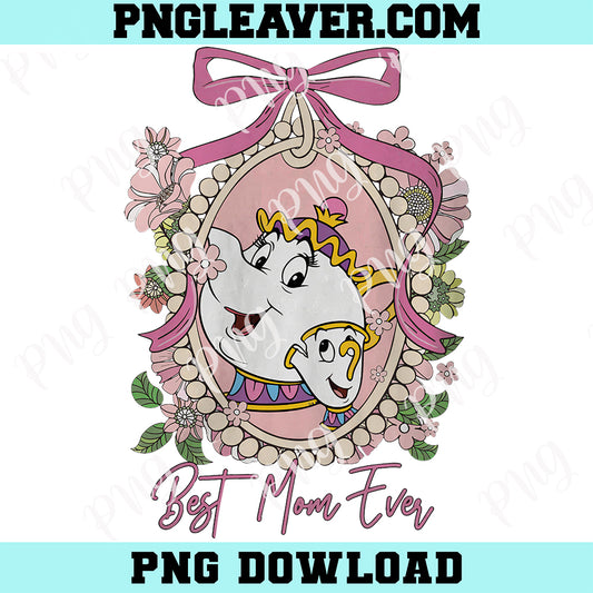 Vintage Mrs Potts And Chip Png, Best Mom Ever Coquette Bow Png, Beauty And The Beast Png