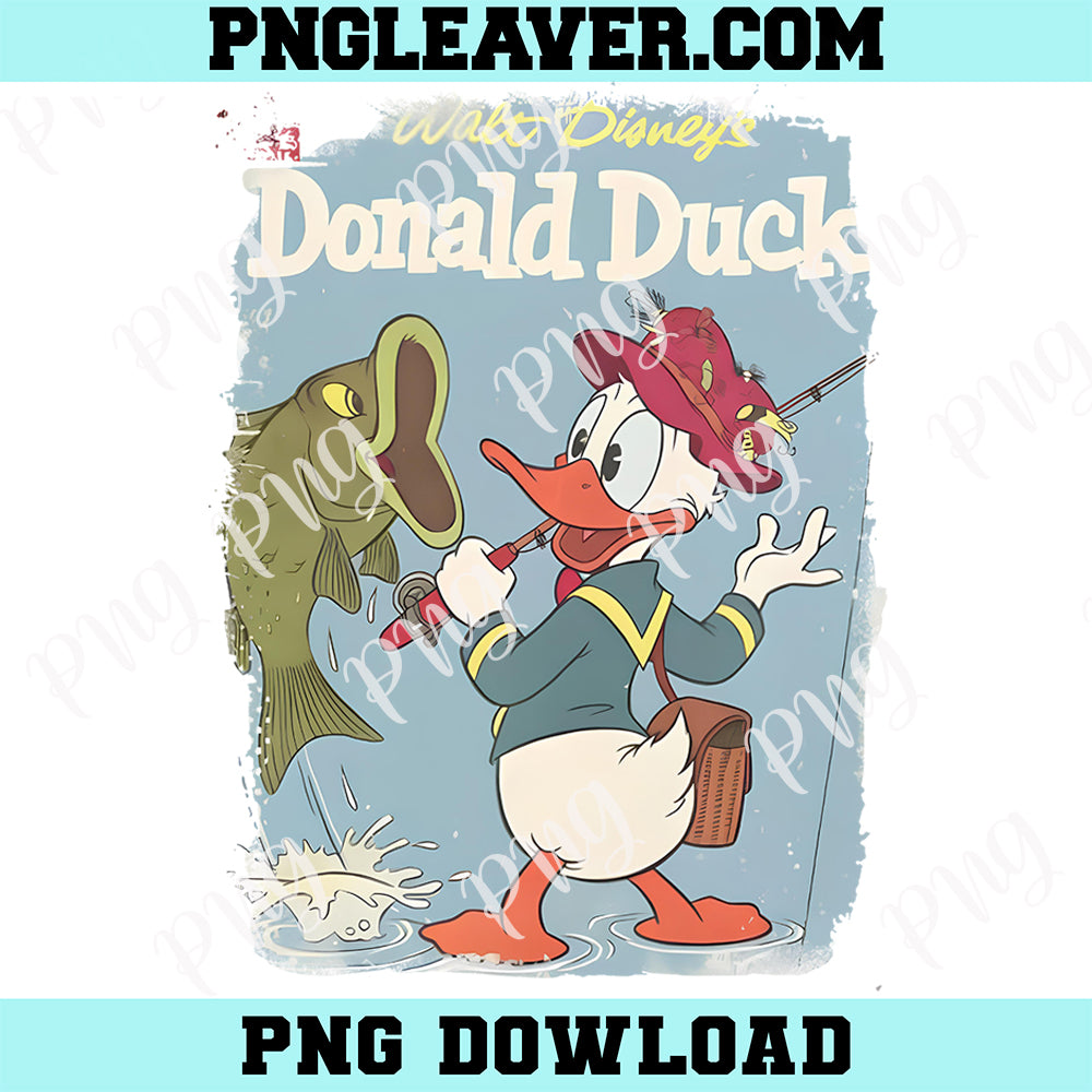 Retro Walt Disney's Donald Duck Fishing Png, Donald Bass Fly Fishing Png