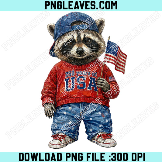 250 Years of USA Raccoon Paint Png, 4th of July Patriotic Raccoon Png, America 250 Anniversary Png