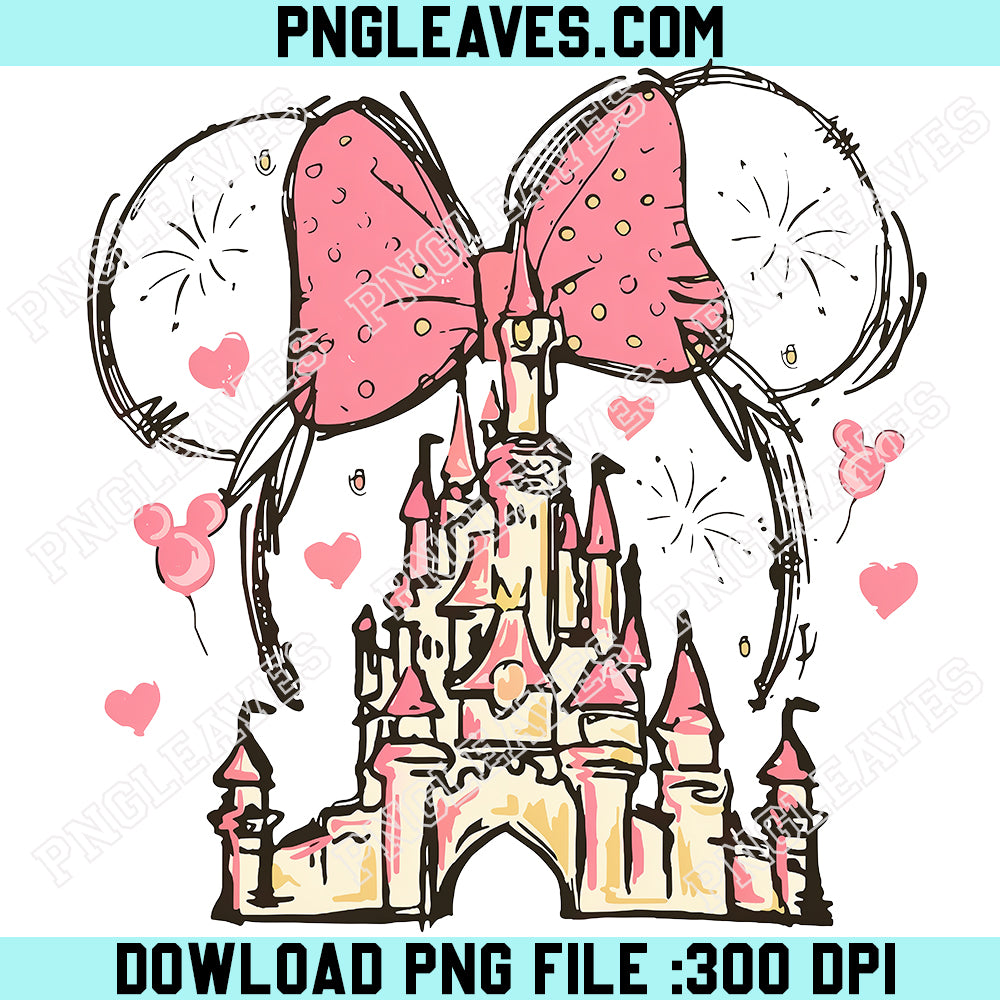 Pink Princess Castle PNG, Fairytale Kingdom Sublimation Design, Cute Bow Castle Png