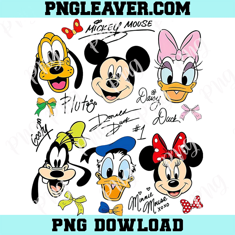 Vintage Mickey And Friends Signatures Png, Disney Characters Tee Png, Disney Mouse Head Pngkey & Co Gift 2