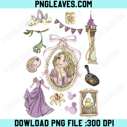 Retro Disney Tangled Rapunzel Floral Png, Disney Princess Rapunzel Png