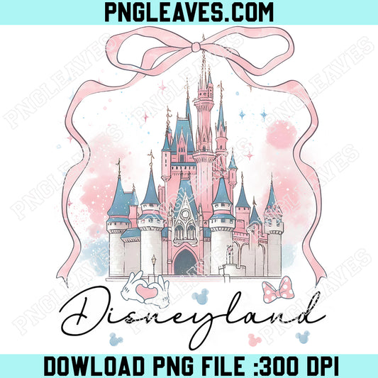 Disneyland Watercolor Castle Bow Png, Coquette Bow Disneyland Castle Png, Disney Girl Trip Png