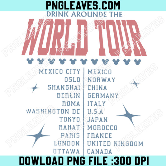 Drink Around The World PNG, Retro World Tour Travel Png, Vacation Sublimation Download
