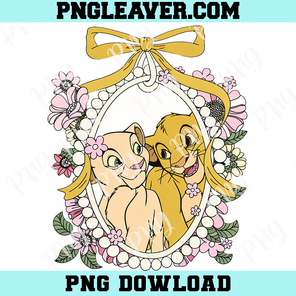 Retro Disney Lion King Simba And Nala Png, Disney Graphic Tee Png, Cute Floral Cartoon Png