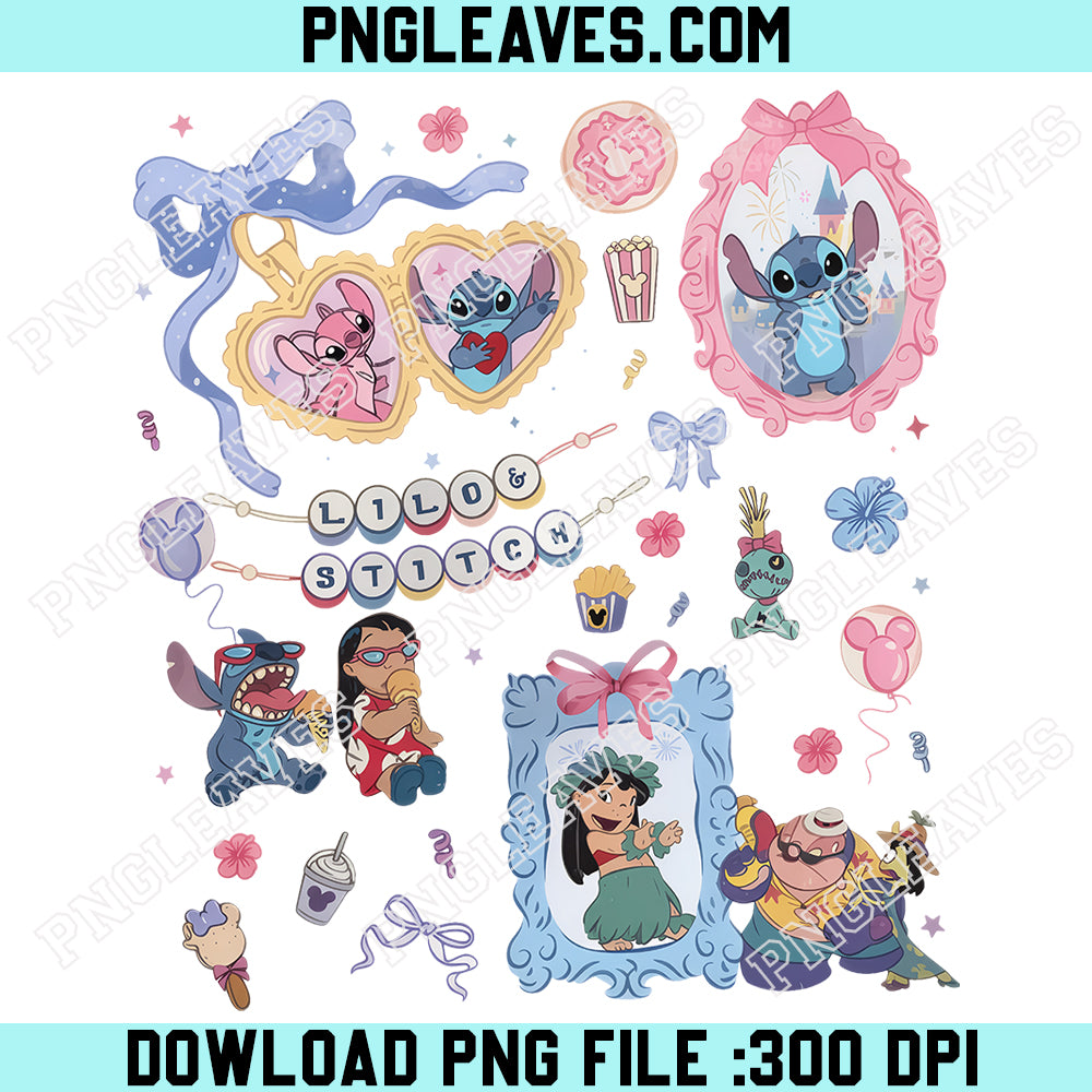 Coquette Bows Lilo & Stitch PNG, Cute Stitch Angel Lilo Hawaii Aloha PNG, Girly Aesthetics Summer PNG