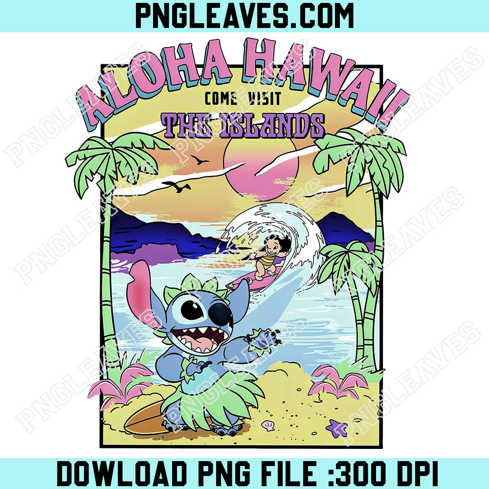 Lilo Stitch Hawaii PNG, Retro Disney Lilo Stitch PNG