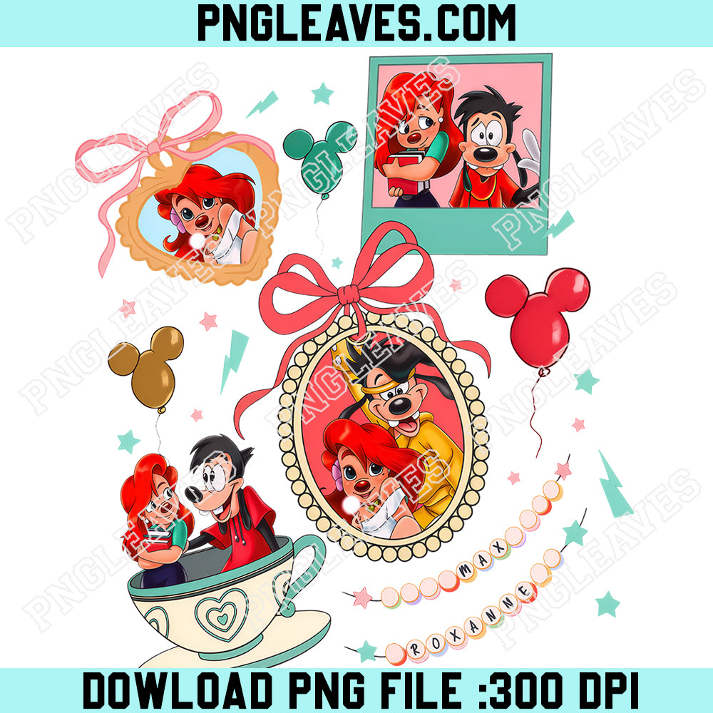Coquette Bows Watercolor Roxanne Max PNG, Disney A Goofy Movie PNG, Disney Honeymoon Trip PNG