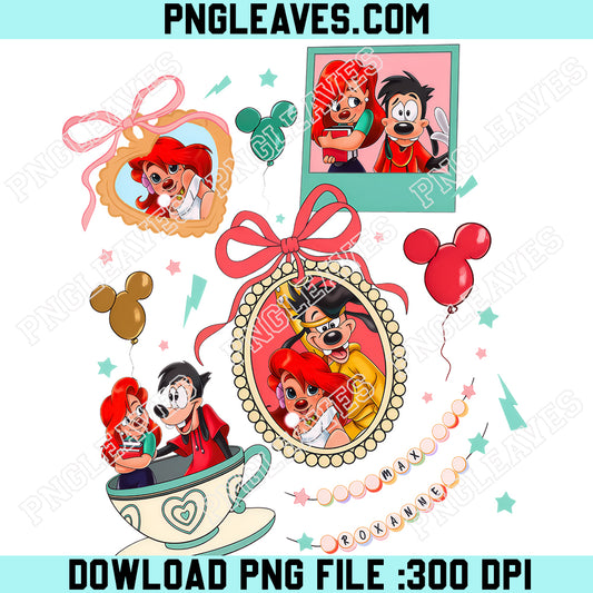 Coquette Bows Watercolor Roxanne Max PNG, Disney A Goofy Movie PNG, Disney Honeymoon Trip PNG
