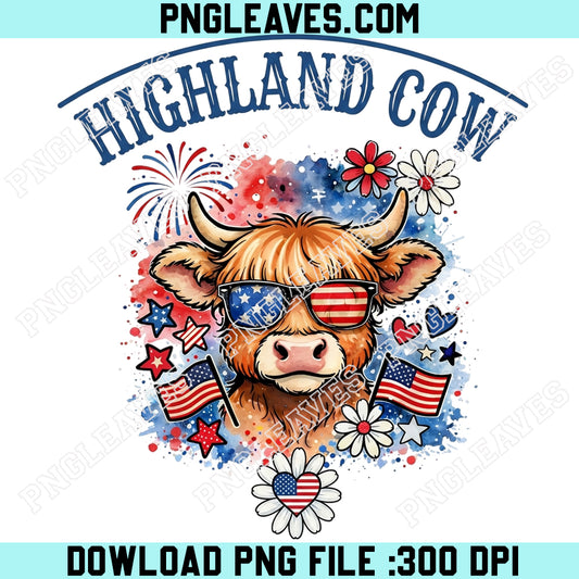4th of July Highland Cow Cute Png, 250th Anniversary Png, Western 4th of July Png