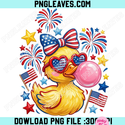 4th of July Patriotic Kids Duck USA Png, Fireworks American Flag Bow Brushstroke Png