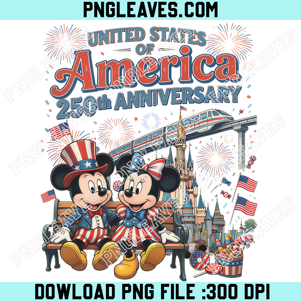 Retro USA 250th Anniversary Mickey Minnie PNG, Patriotic Disney Main Street PNG, Magic Kingdom PNG