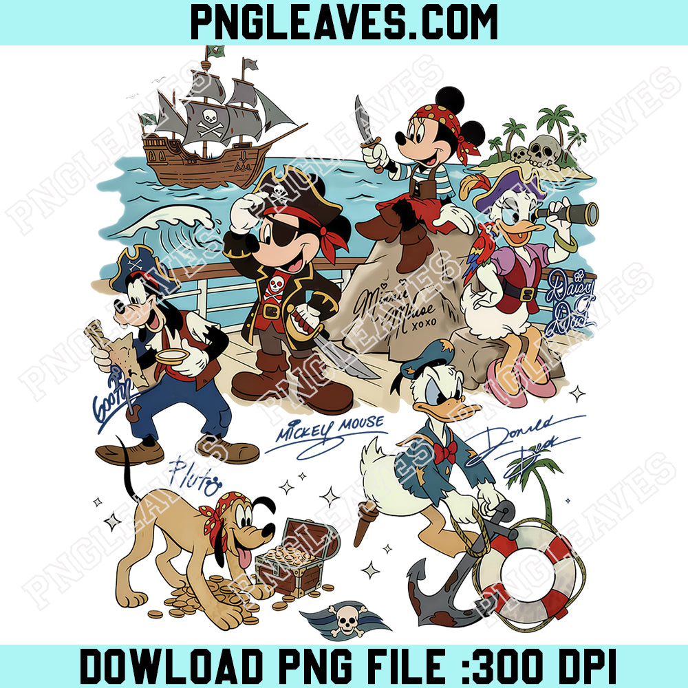 Mickey And Friends Signatures Pirates PNG, Disney Pirates Group PNG, Disney Pirate PNG