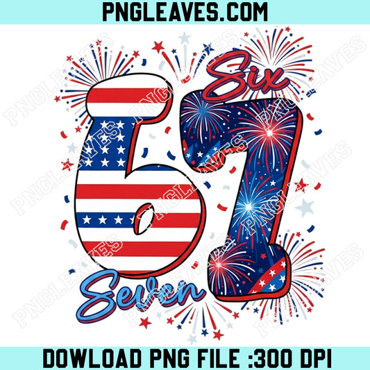 Patriotic Six Seven Fireworks Png, Red White Blue 6-7 Number Png