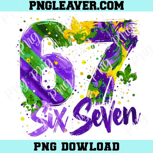 67 Mardi Brushtroke Gras New PNG, Six Seven Carnival Design Png, Trendy Mardi Gras Checker Png
