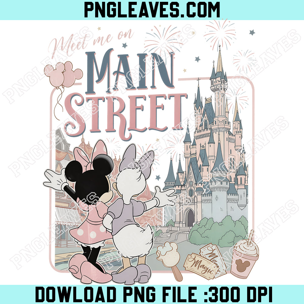Meet Me On Main Street PNG, Retro Minnie And Daisy Besties PNG, Magic Kingdom Castle PNG