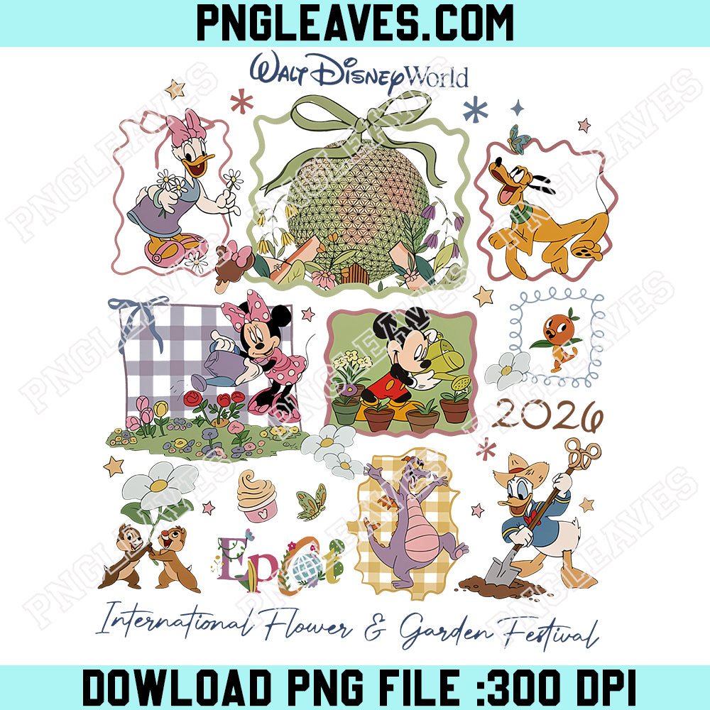 Mickey And Friends Figment Orange Bird Epcot Family PNG, Coquette Bow Disney Epcot International Flower And Garden Festival PNG