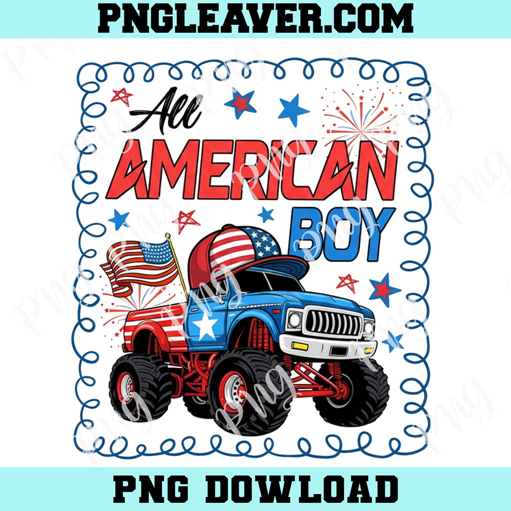 Monster Truck All American Boy Png, Boys 4th of July Png, Kids Patriotic Png, American Flag Png Png