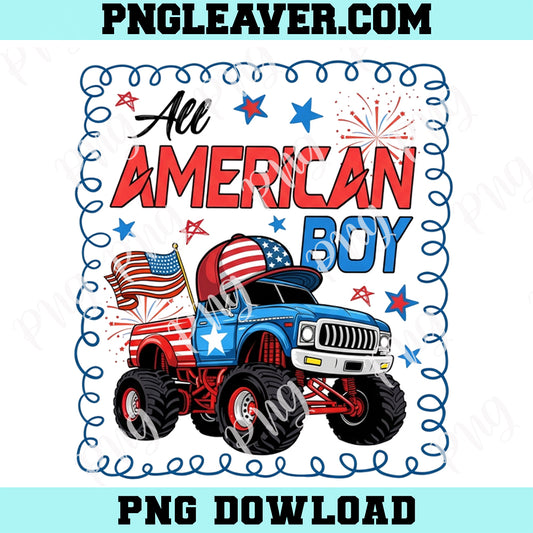 Monster Truck All American Boy Png, Boys 4th of July Png, Kids Patriotic Png, American Flag Png Png