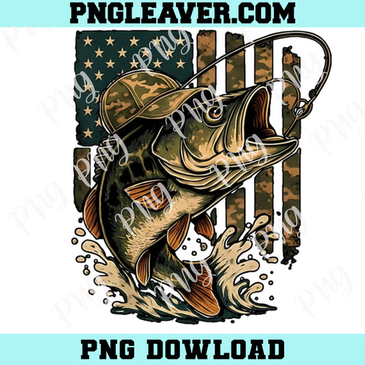 American Flag Bass Fishing PNG, Veteran Angler Png, Camo Design Png