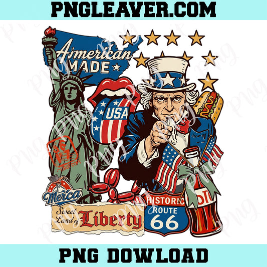 American Made Retro USA Patriotic Collage Png, 4th of July Png