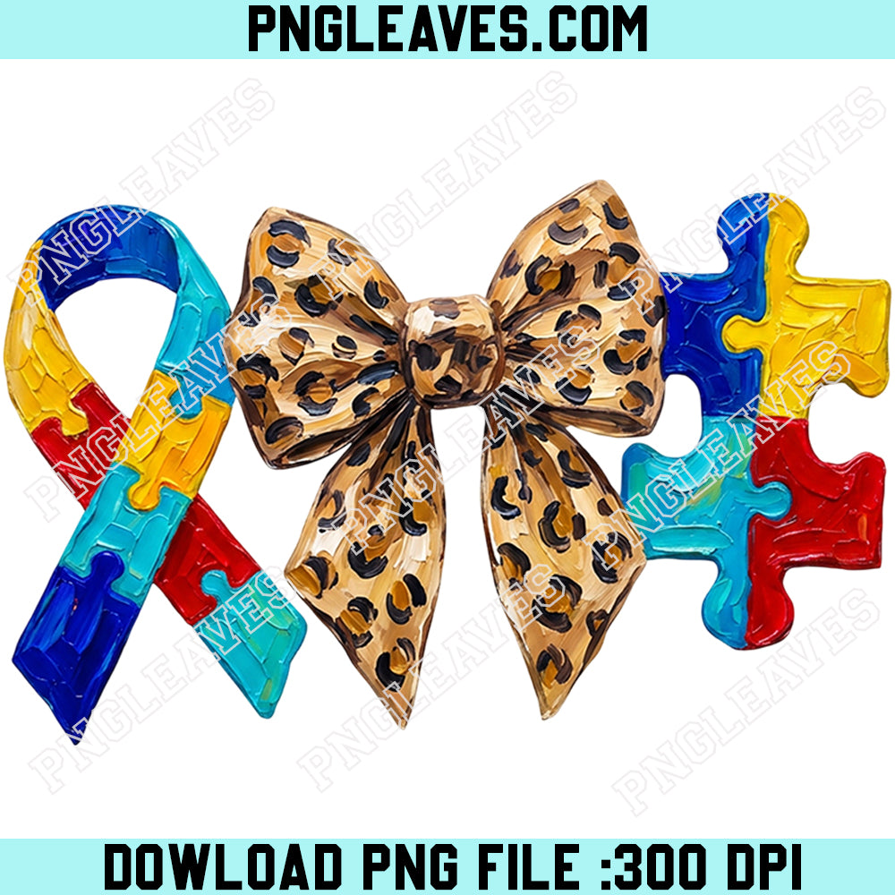 Auitsm Coquette Leopard Bow Paint Png, Autism Awareness Paint Png, Auitsm Mom Png