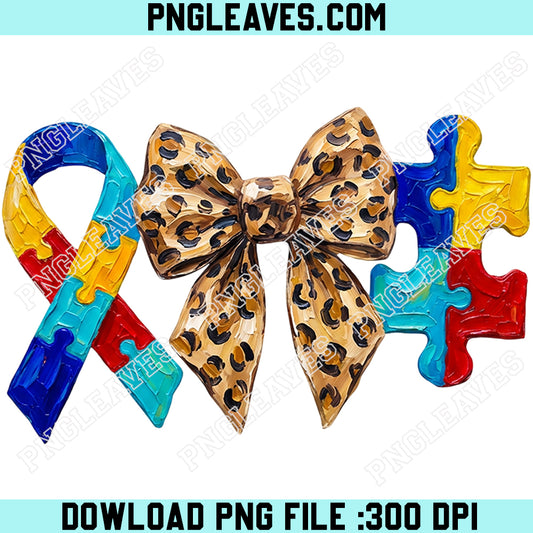 Auitsm Coquette Leopard Bow Paint Png, Autism Awareness Paint Png, Auitsm Mom Png