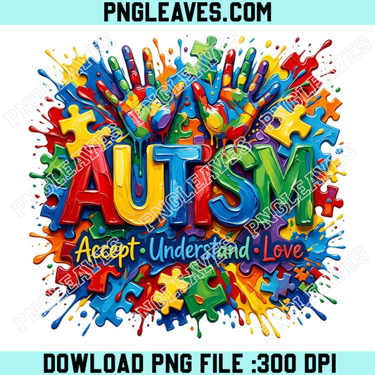 Autism Awareness Colorful PNG, Accept Understand Love Png, Colorful Puzzle Paint Splatter