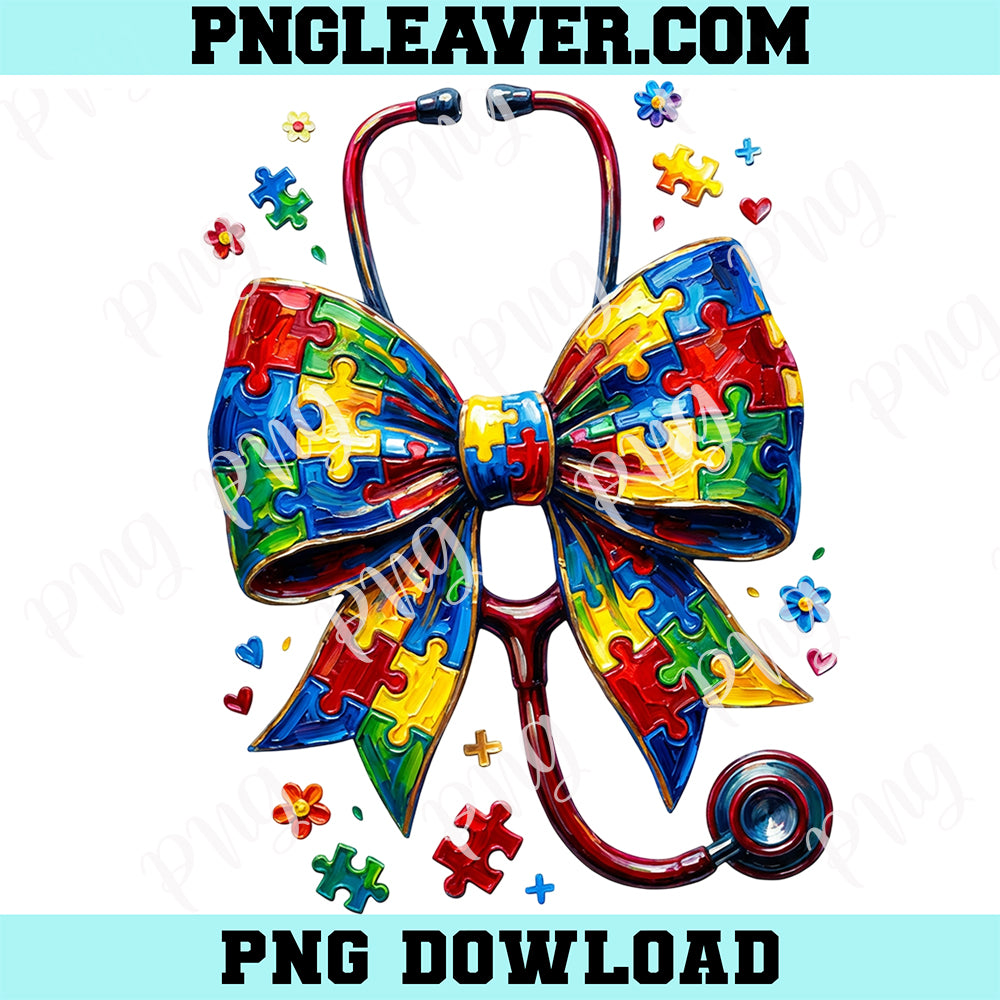 Autism Nurse Png, Puzzle Bow Stethoscope Png, Autism Awareness Medical Support Png