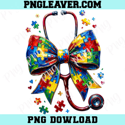 Autism Nurse Png, Puzzle Bow Stethoscope Png, Autism Awareness Medical Support Png