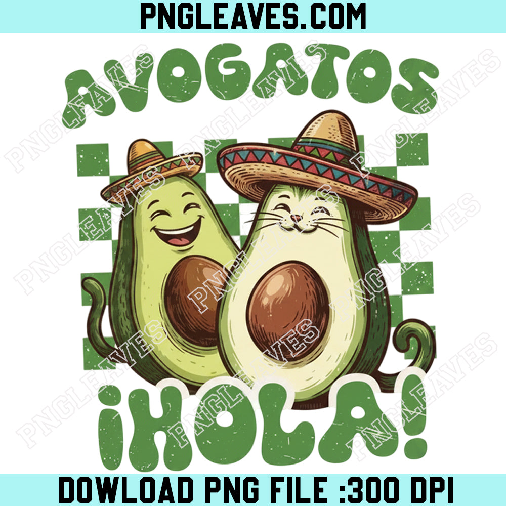 Avogatos Hola Cinco De Mayo PNG SVG, Funny Avocado Cat Png, Retro Fiesta Kitten Png