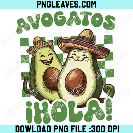 Avogatos Hola Cinco De Mayo PNG SVG, Funny Avocado Cat Png, Retro Fiesta Kitten Png