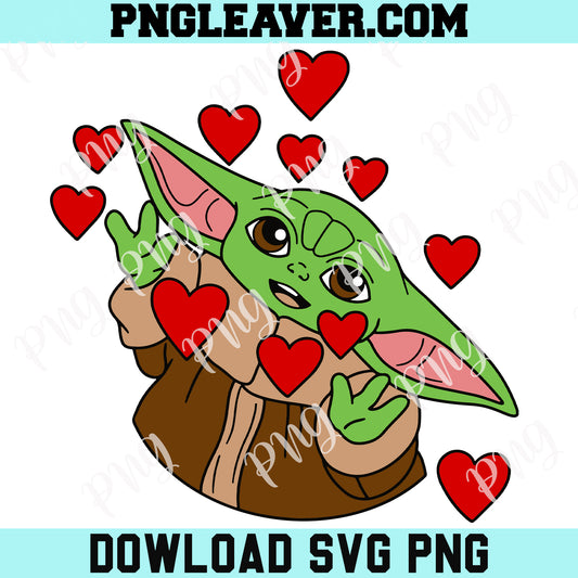 Baby Yoda Hugs Heart Svg Png, Baby Yoda Cute Valentine Svg