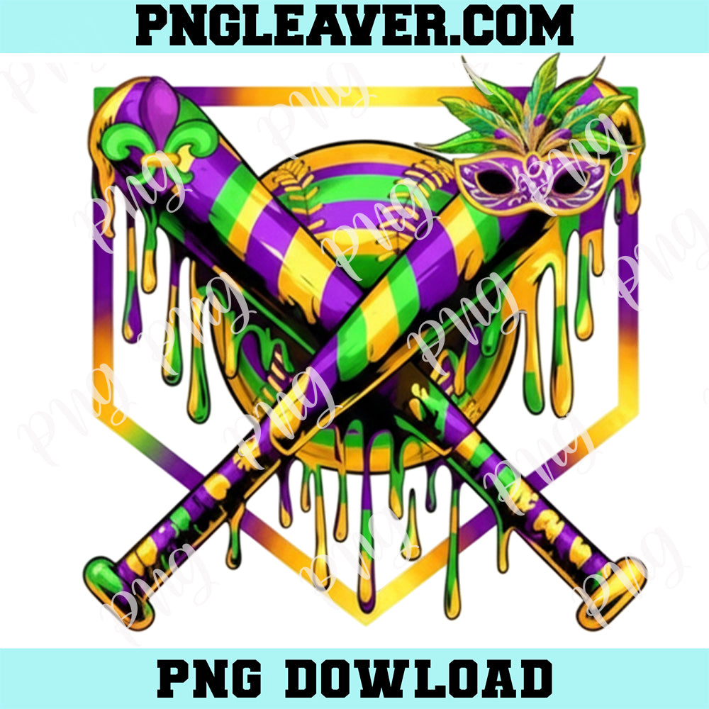 Baseball Mardi Gras Carnival Party Mask Ice Cream Drip Boys Png, Baseball Mardi Gras Png
