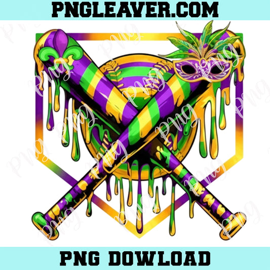 Baseball Mardi Gras Carnival Party Mask Ice Cream Drip Boys Png, Baseball Mardi Gras Png