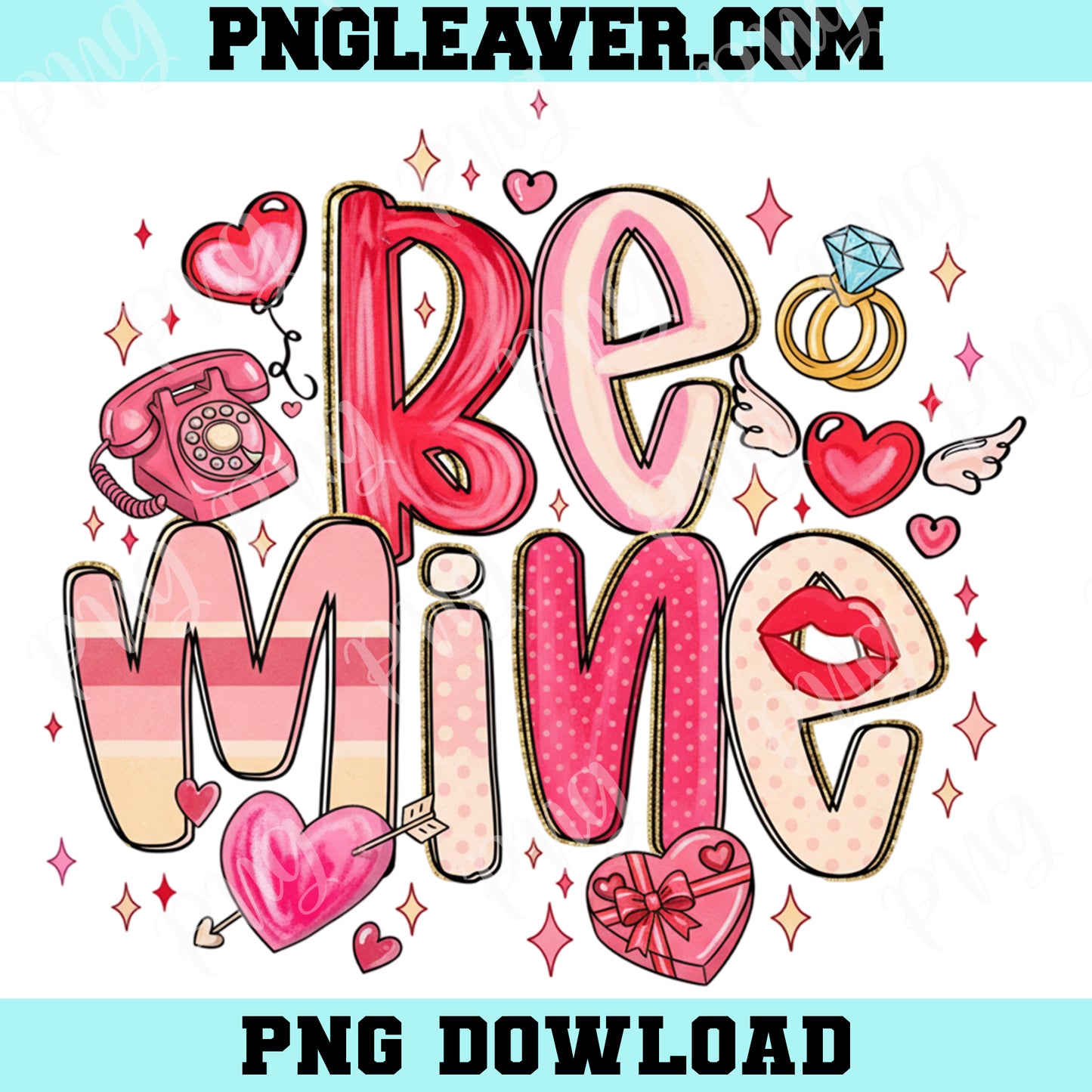 Be Mine Vintage Coquette Valentine Png, Brushstroke Valentine Png