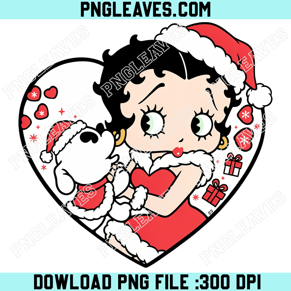 Betty Boop Christmas Heart PNG, Vintage Cartoon Girl Santa Outfit Cute Puppy Holiday Design
