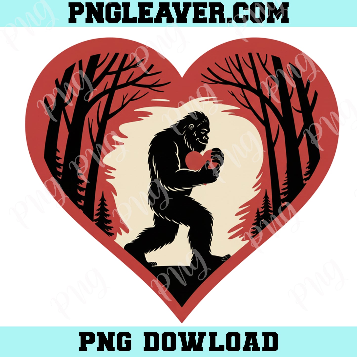 Bigfoot Love Png, Sasquatch Holding Heart Png, Love Monster Clipart Png