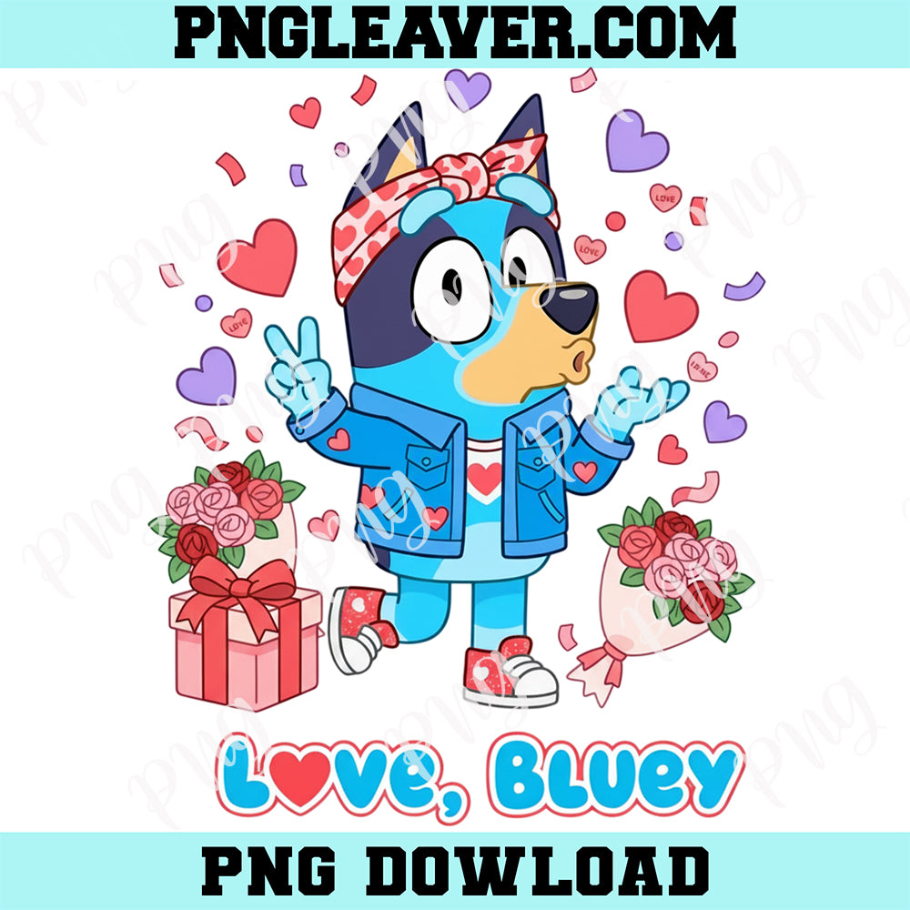 Blue Cartoon Dog Valentine Love Family Png, Blue Puppy PNG